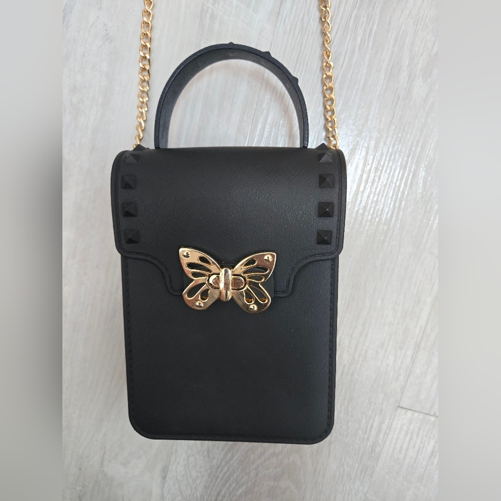 Elegant Black Butterfly Accent Crossbody Bag
